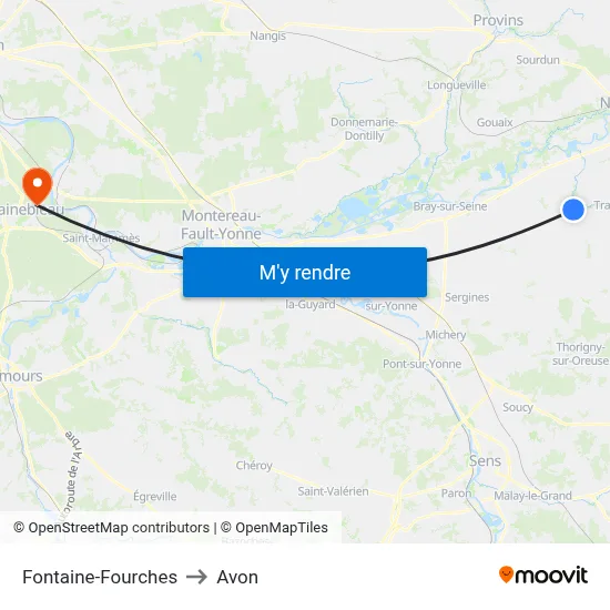 Fontaine-Fourches to Avon map