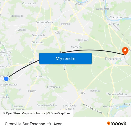 Gironville-Sur-Essonne to Avon map