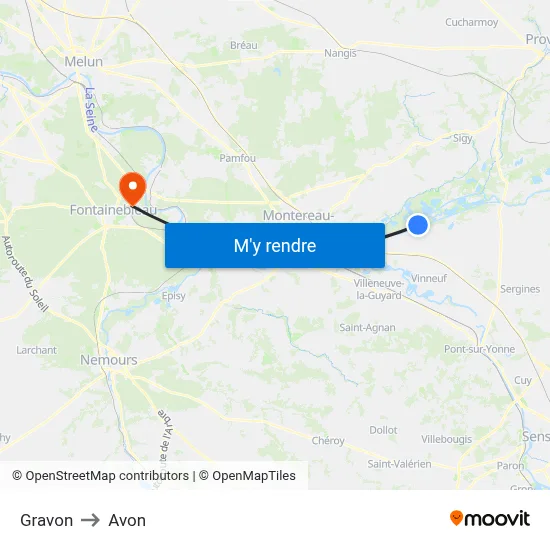 Gravon to Avon map