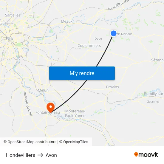Hondevilliers to Avon map