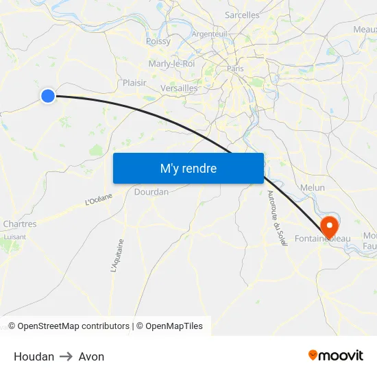 Houdan to Avon map