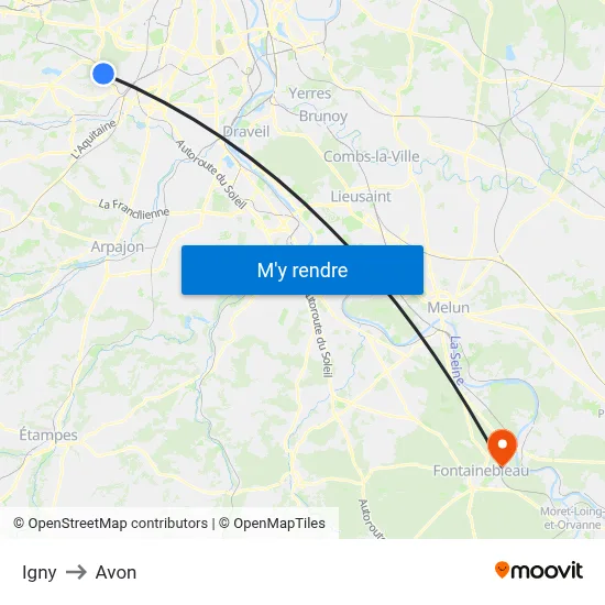 Igny to Avon map