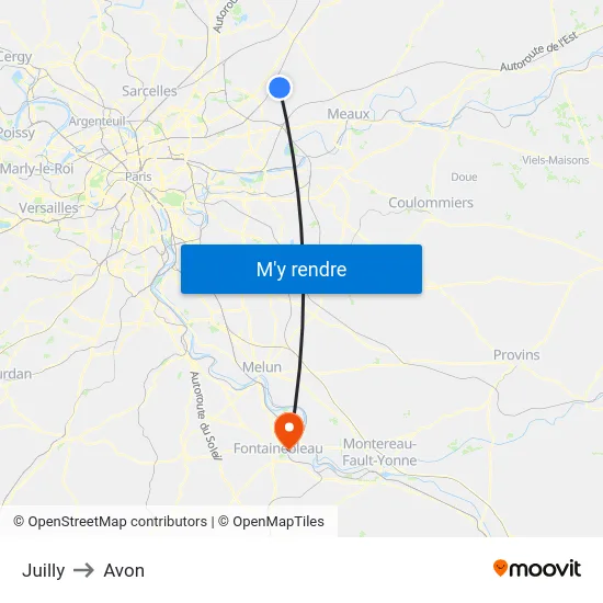 Juilly to Avon map