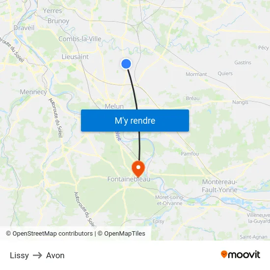 Lissy to Avon map