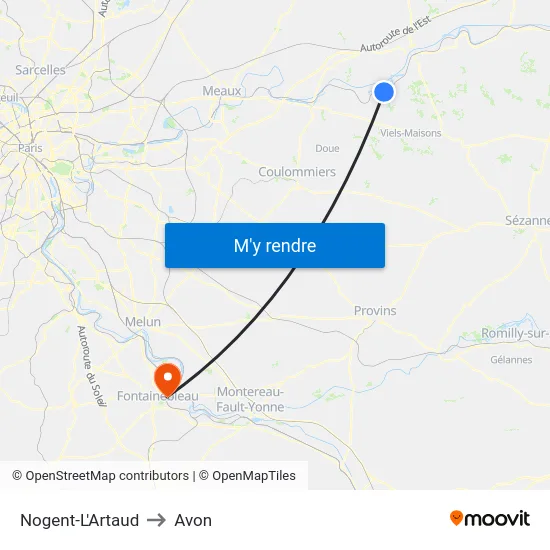 Nogent-L'Artaud to Avon map