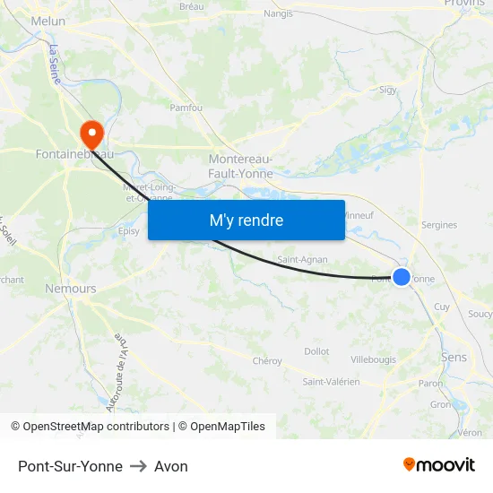 Pont-Sur-Yonne to Avon map