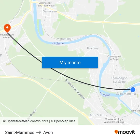 Saint-Mammes to Avon map