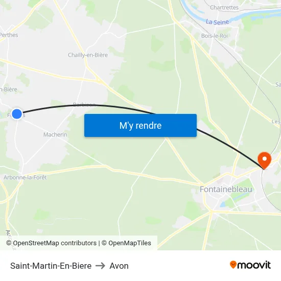 Saint-Martin-En-Biere to Avon map