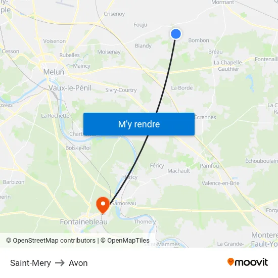 Saint-Mery to Avon map