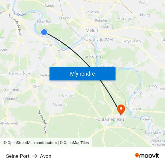 Seine-Port to Avon map