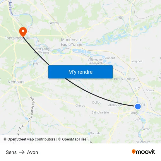Sens to Avon map