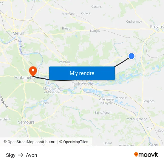 Sigy to Avon map