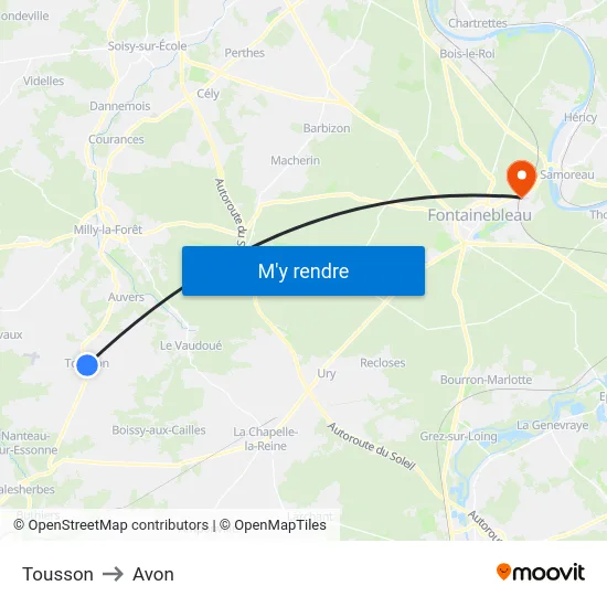 Tousson to Avon map