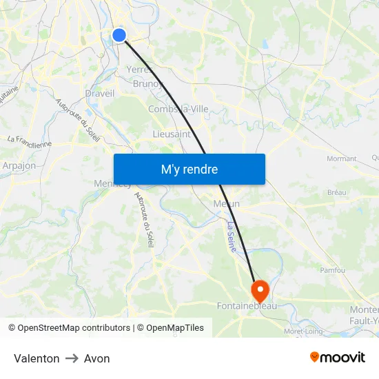 Valenton to Avon map