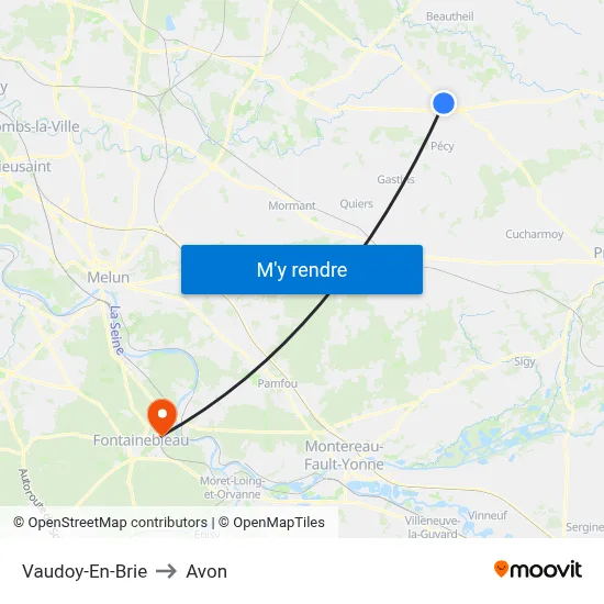Vaudoy-En-Brie to Avon map