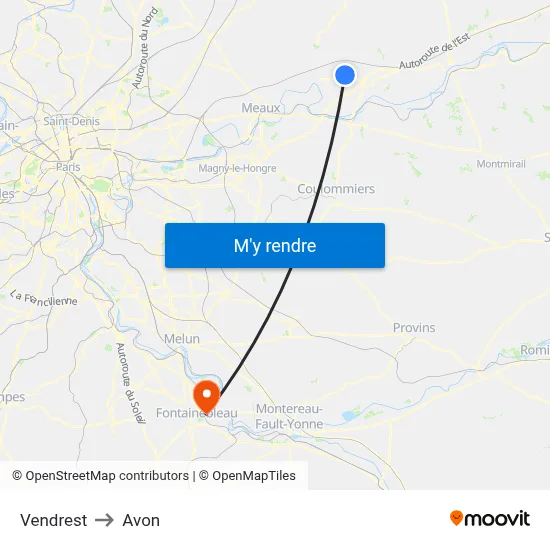 Vendrest to Avon map