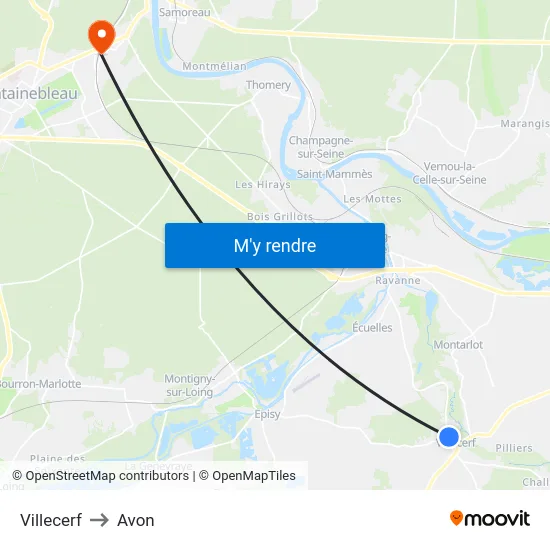 Villecerf to Avon map