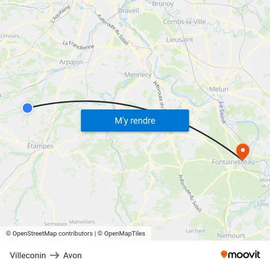 Villeconin to Avon map