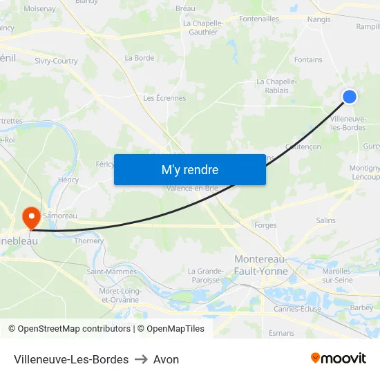 Villeneuve-Les-Bordes to Avon map