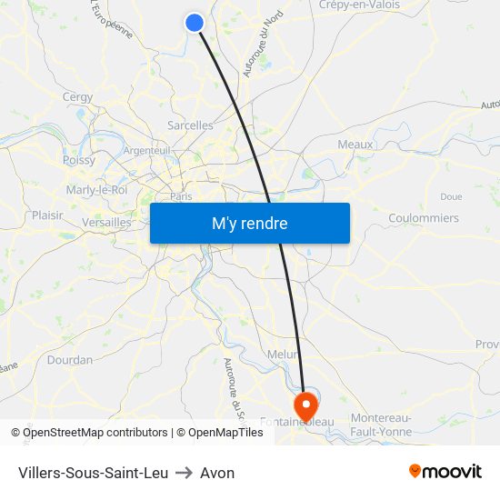 Villers-Sous-Saint-Leu to Avon map