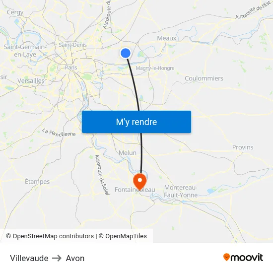 Villevaude to Avon map