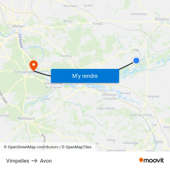 Vimpelles to Avon map