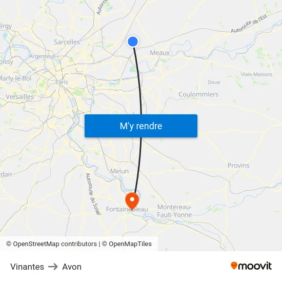 Vinantes to Avon map