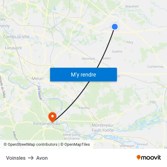 Voinsles to Avon map