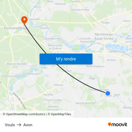 Voulx to Avon map
