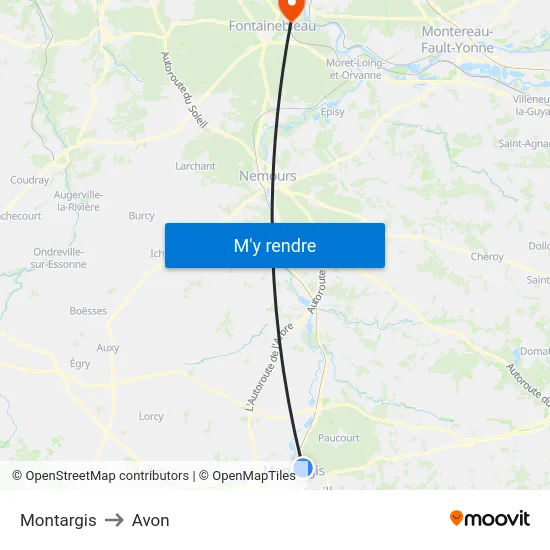 Montargis to Avon map