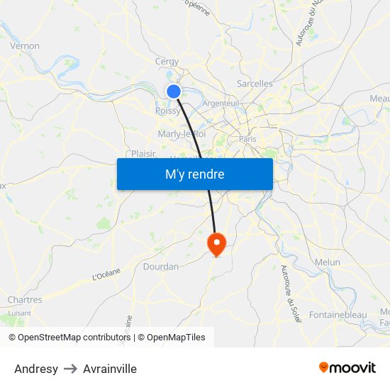 Andresy to Avrainville map