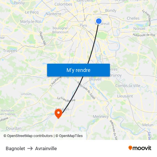 Bagnolet to Avrainville map