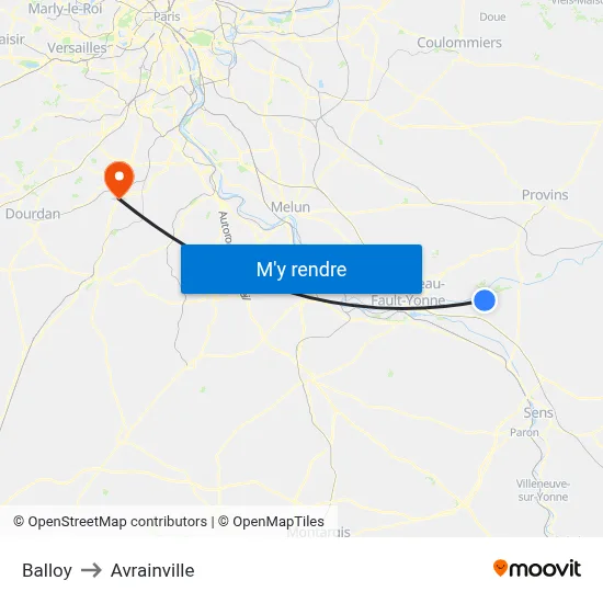 Balloy to Avrainville map