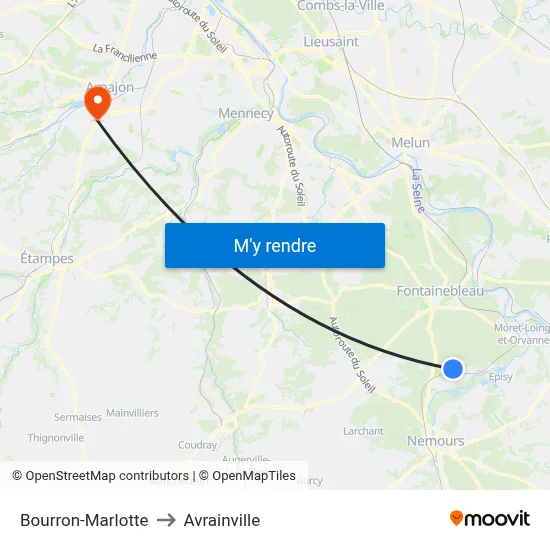 Bourron-Marlotte to Avrainville map