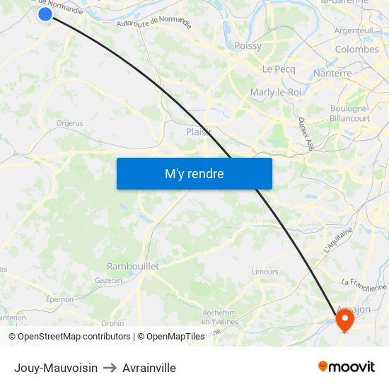 Jouy-Mauvoisin to Avrainville map