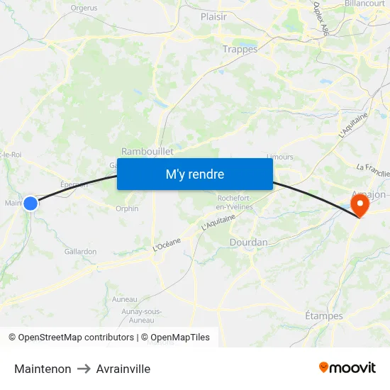 Maintenon to Avrainville map