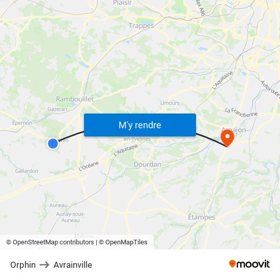 Orphin to Avrainville map