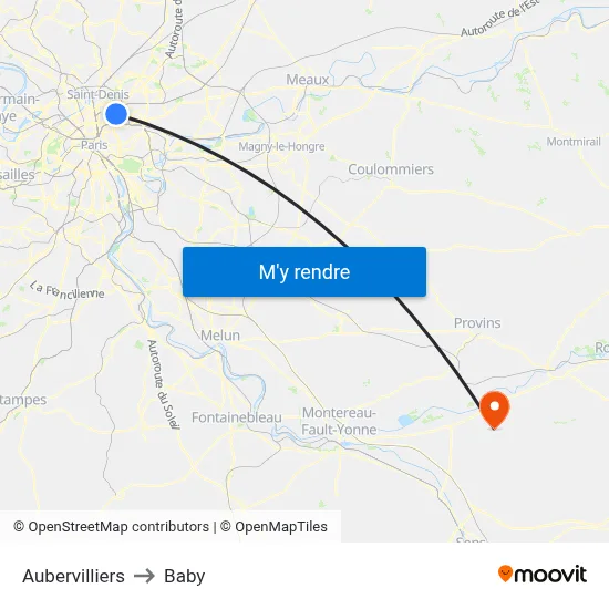 Aubervilliers to Baby map