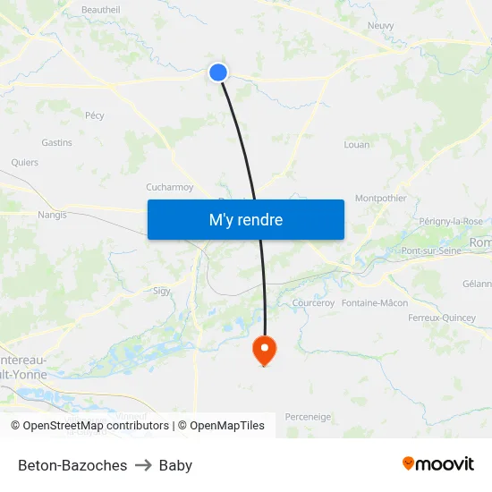 Beton-Bazoches to Baby map