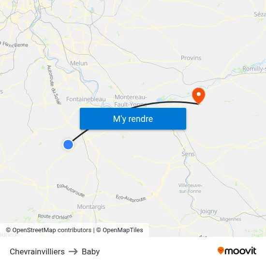 Chevrainvilliers to Baby map