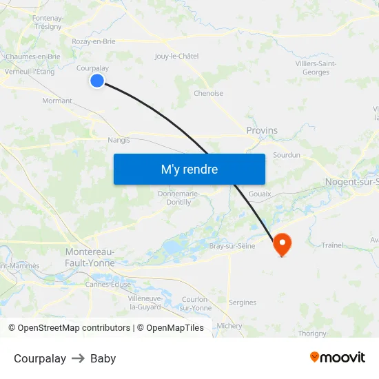 Courpalay to Baby map