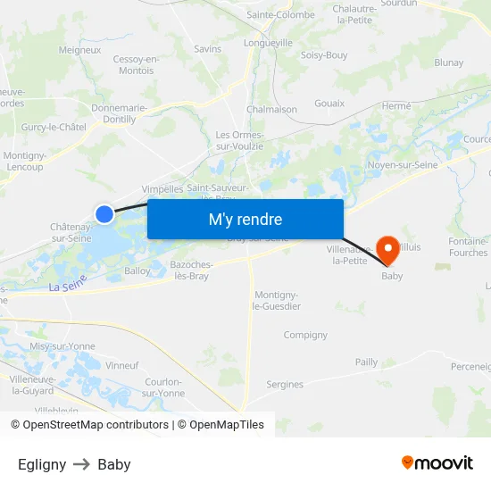 Egligny to Baby map