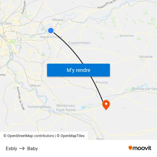Esbly to Baby map