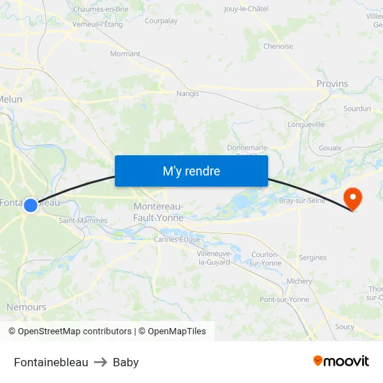 Fontainebleau to Baby map
