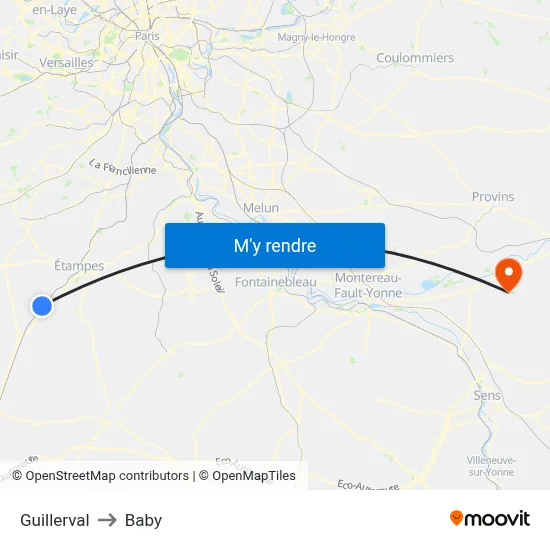 Guillerval to Baby map