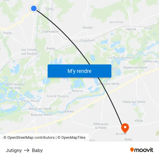 Jutigny to Baby map