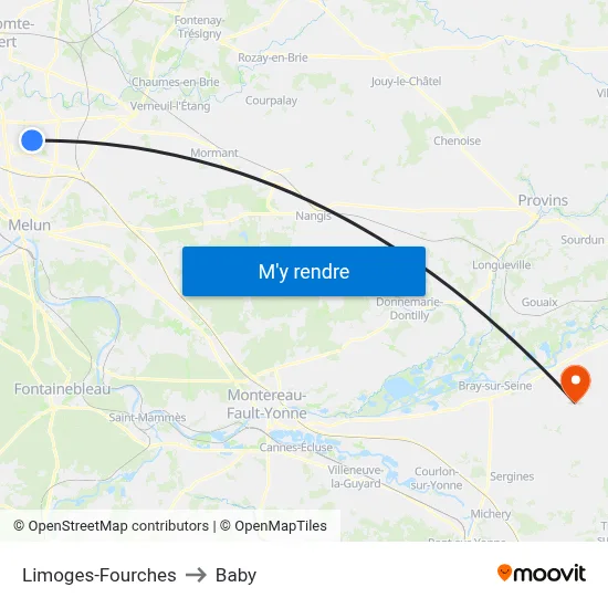 Limoges-Fourches to Baby map