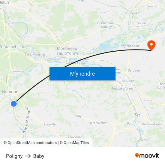 Poligny to Baby map