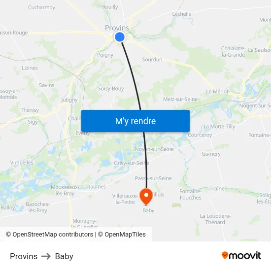 Provins to Baby map