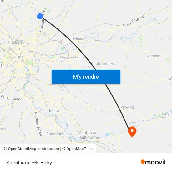 Survilliers to Baby map